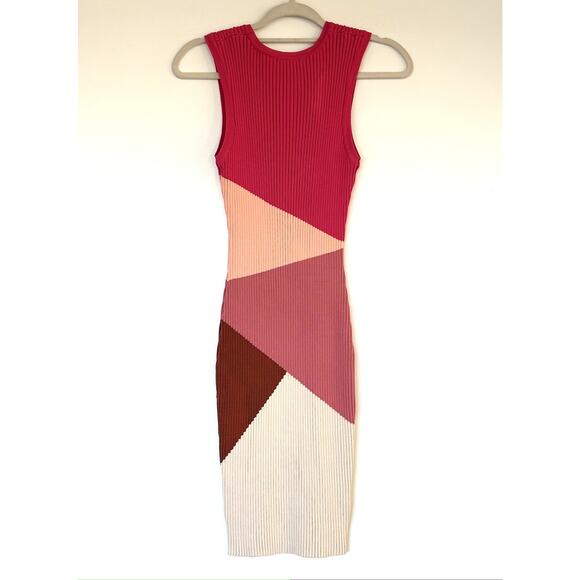 MINKPINK Vita Knit Colorblock Ribbed Midi Dress Pink Multicolor Sleeveless Large - Picture 13 of 15